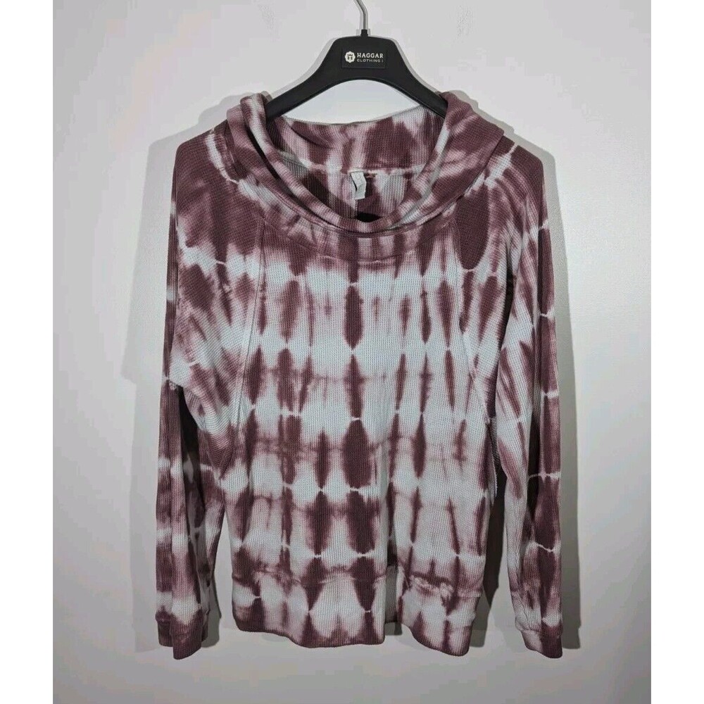 Pilcro Anthropologie Tie Dye Sweatshirt L Large Waffle Cowl Neck Pullover Red